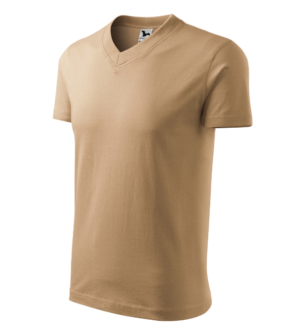 V-neck tričko unisex piesková S