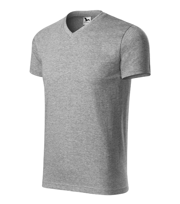 Heavy V-neck tričko unisex tmavosivý melír S