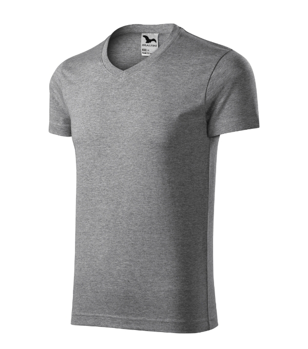 Slim Fit V-neck tričko pánske tmavosivý melír S