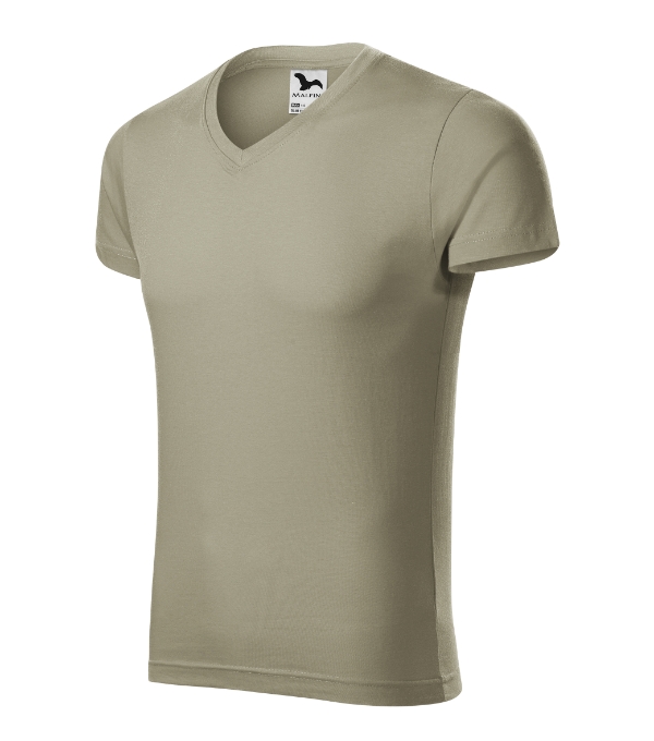 Slim Fit V-neck tričko pánske svetlá khaki S