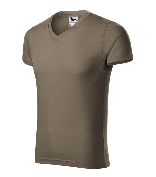 Slim Fit V-neck tričko pánske army S